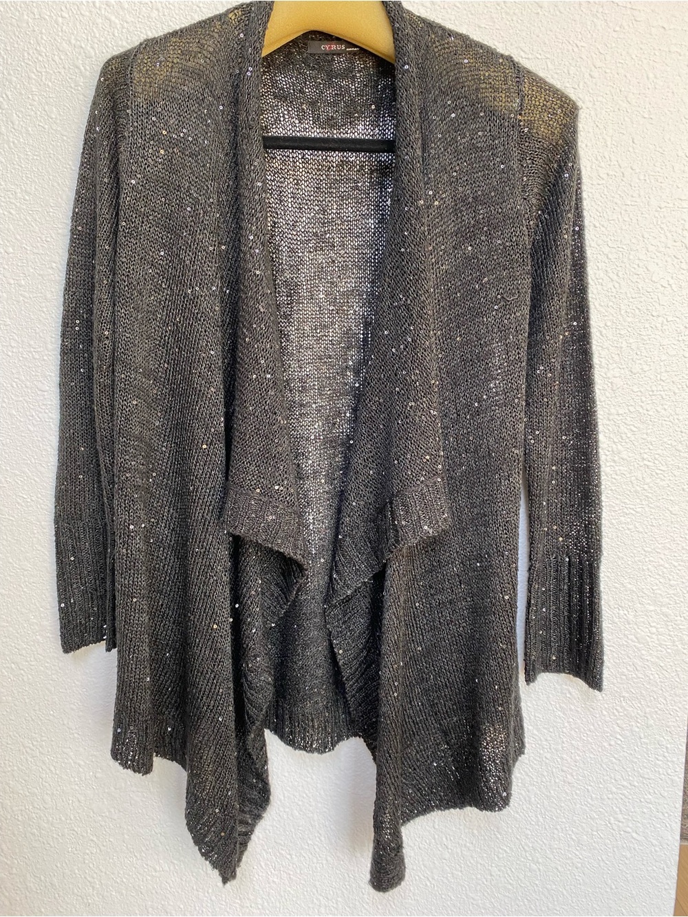 Cyrus Sparkle Black Open-Front Women's Cardigan - Large